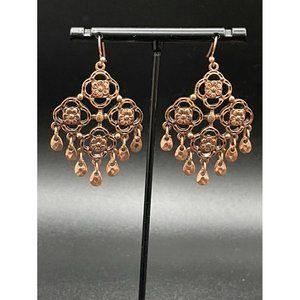 Coppertone Flowered Earring Chandelier Drop Dangle Earrings Length 1.75 Inches